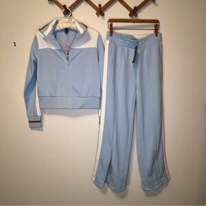 Matching Set Blue White & Brown Zip-Up Tracksuit Jacket & Pants Lot XS NWT